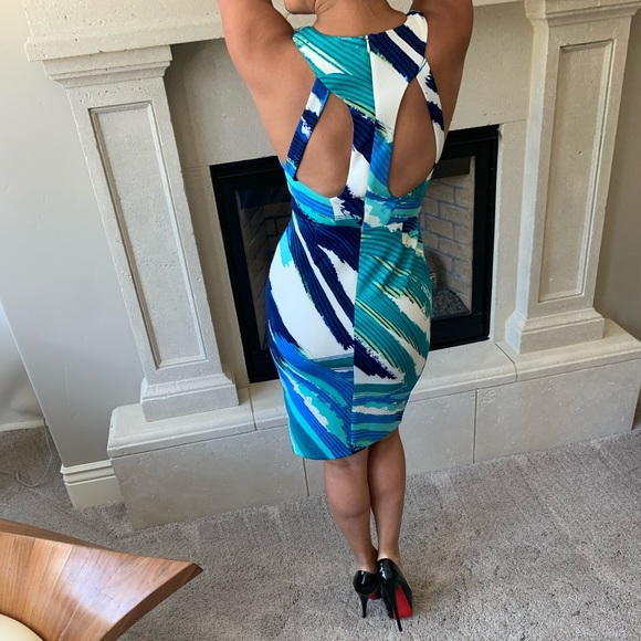 RED,, green, blue, and white midi dress. Sz: S - Picture 3 of 5